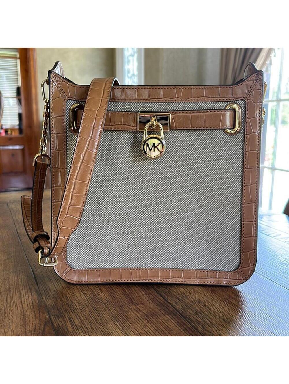 Michael Kors | Hamilton Tan Leather Canvas Shoulder Bag | 0759
